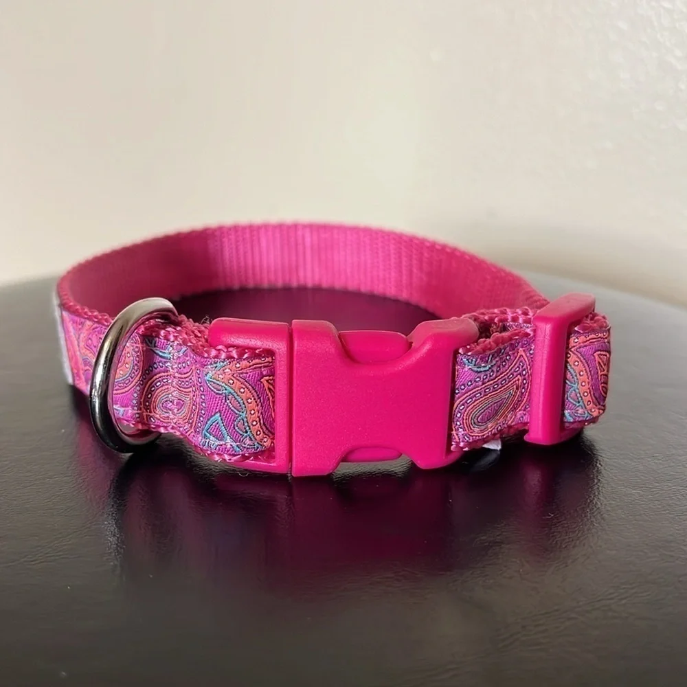 RC Pets Patterned Easy Clip Web Training Dog Collar - Bright Paisley Pink